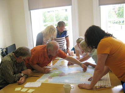 “Destinations – Explored and to be Explored: Gateshead Carers” (2012): world map (102cm x 138cm), stickers